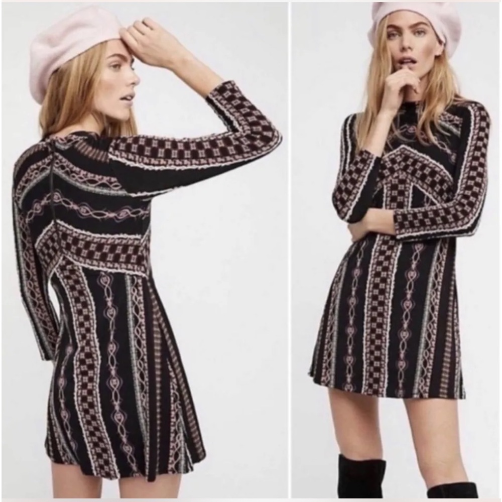 Free People Black and Pink Geometric Mini Dress